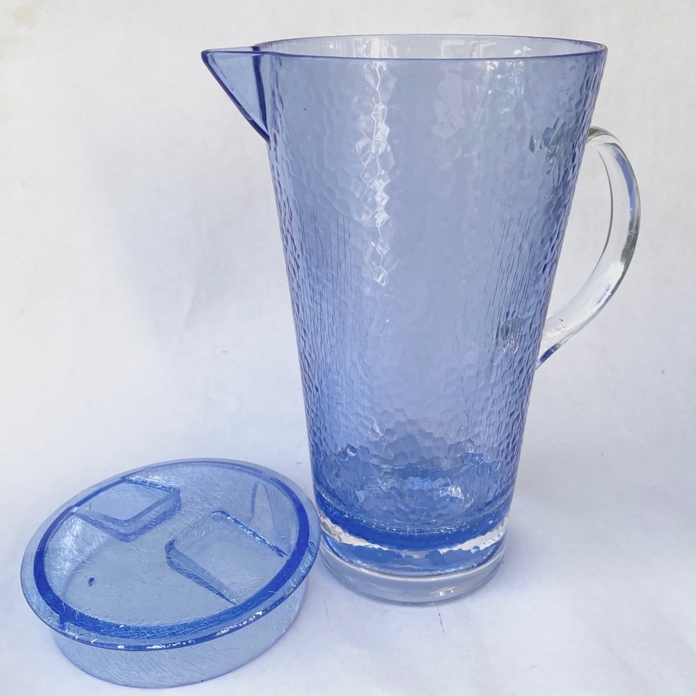 Vintage blue plastic pitcher with lid
